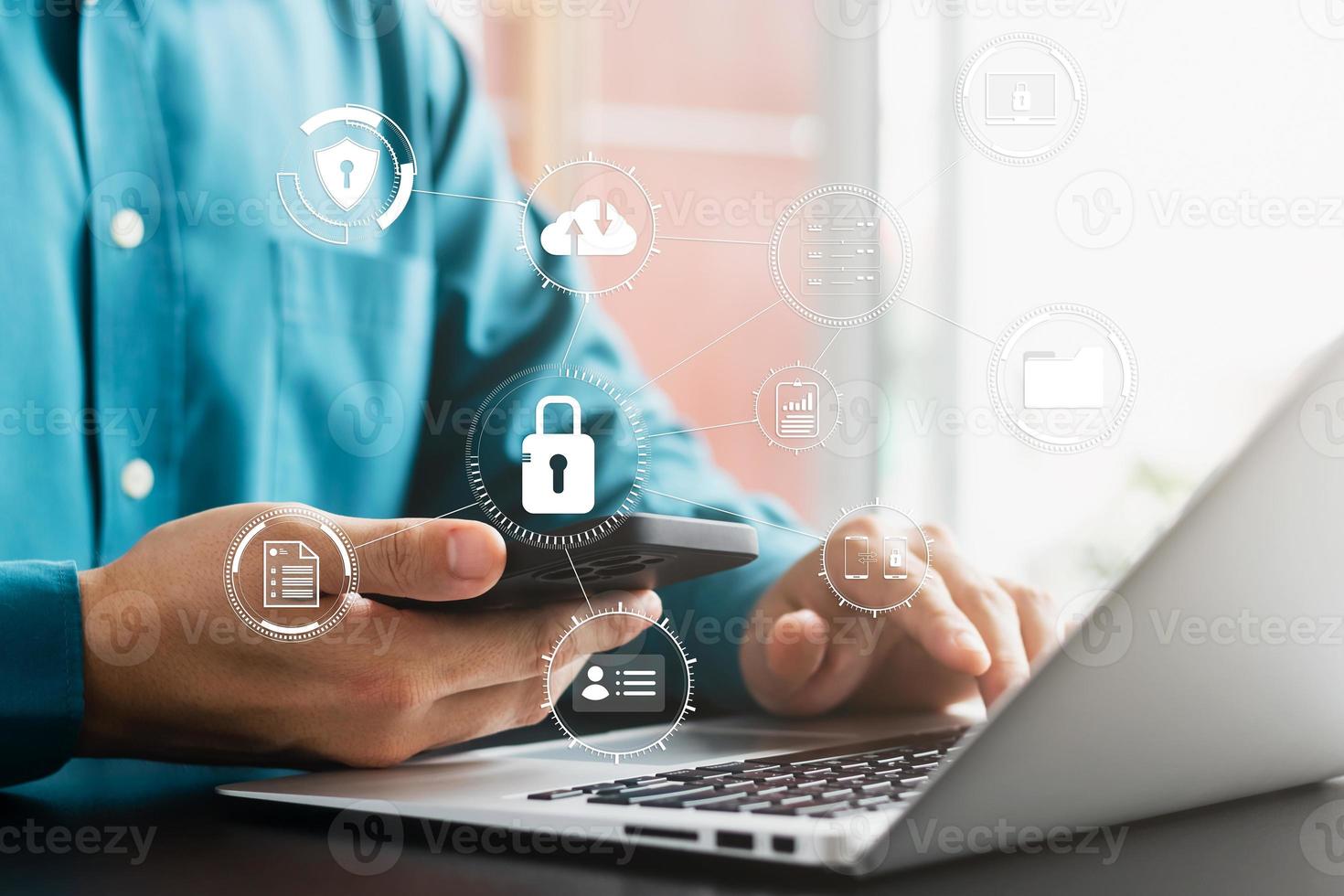 cybersecurity concept, user privacy security and encryption, secure internet access Future technology and cybernetics, screen padlock. photo
