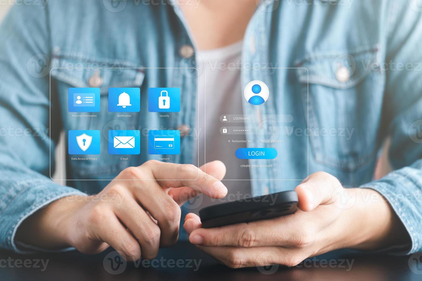 cybersecurity concept, user privacy security and encryption, secure internet access Future technology and cybernetics, screen padlock. photo