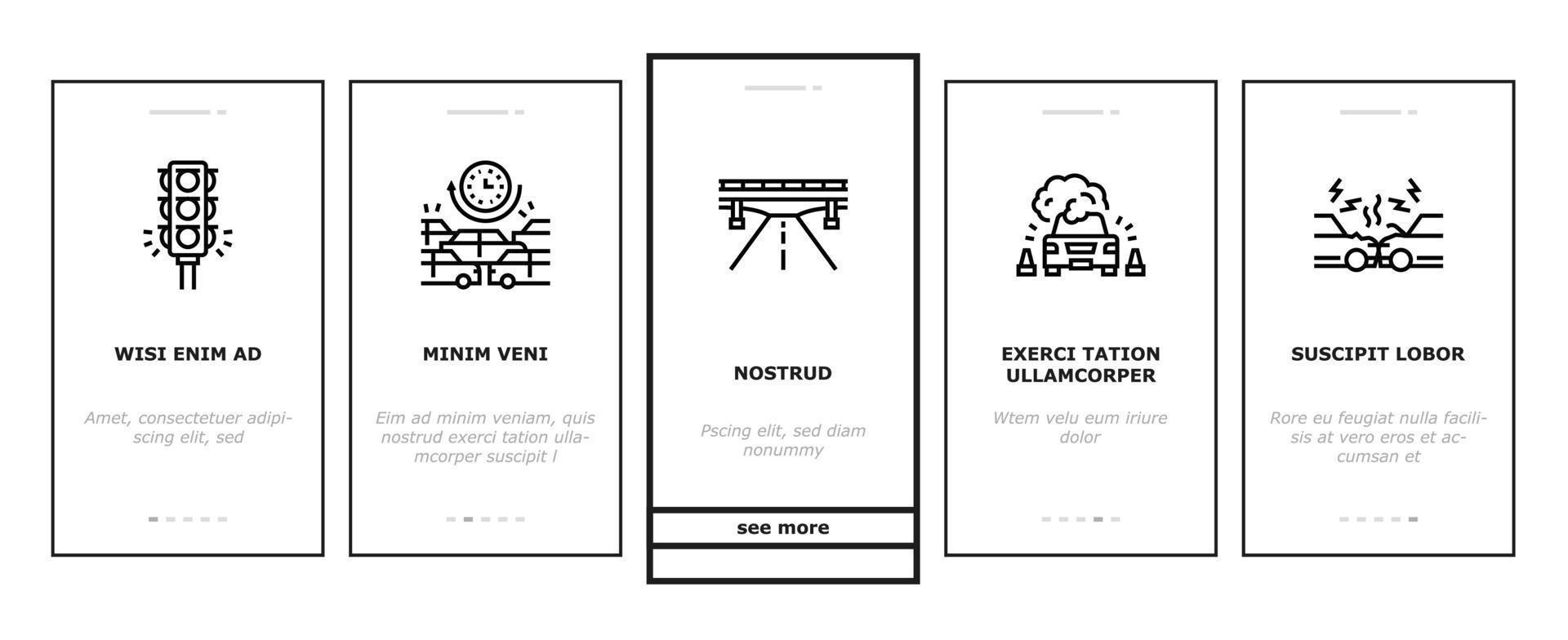 Traffic Jam Transport Onboarding Icons Set Vector