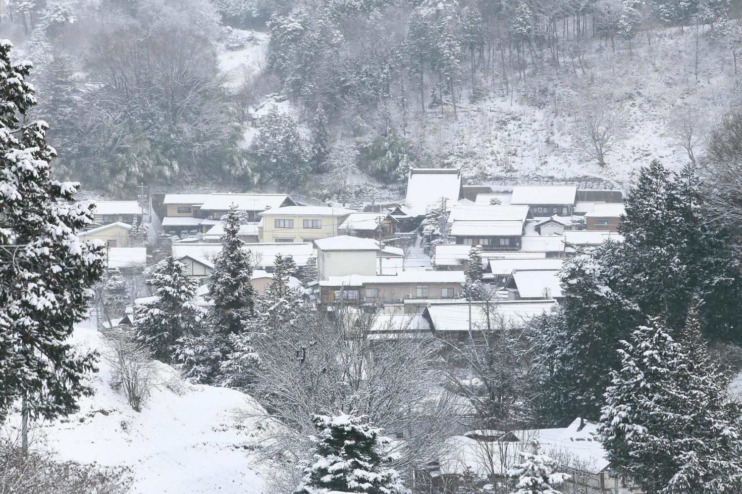 View of the city takayama in Japan in the snow photo