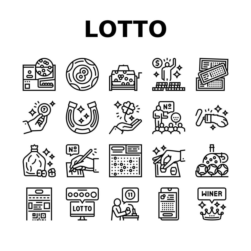 conjunto de iconos de colección de juegos de apuestas de lotería vector