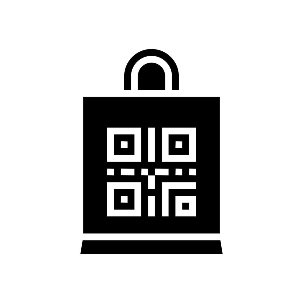 código qr en la ilustración aislada del vector del icono del glifo de la bolsa de la tienda