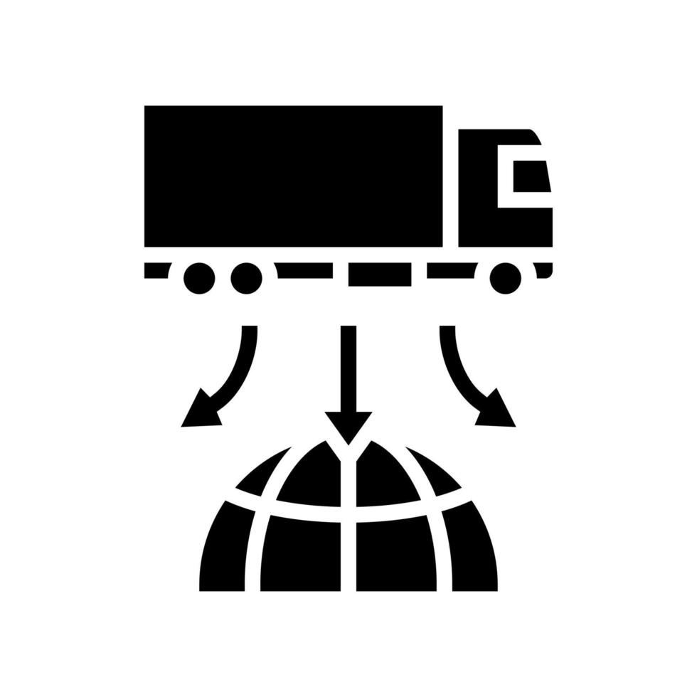 ilustración de vector de icono de glifo de logística mundial de entrega de camiones