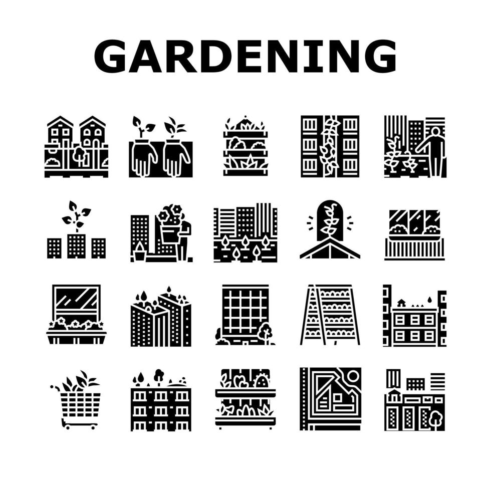 conjunto de iconos de colección ecológica de jardinería urbana vector