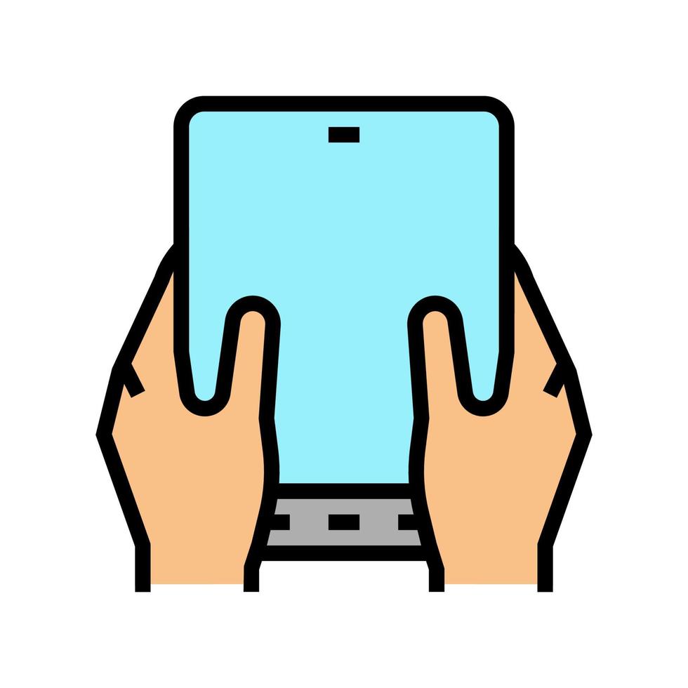 user playing on flexible smartphone screen color icon vector illustration