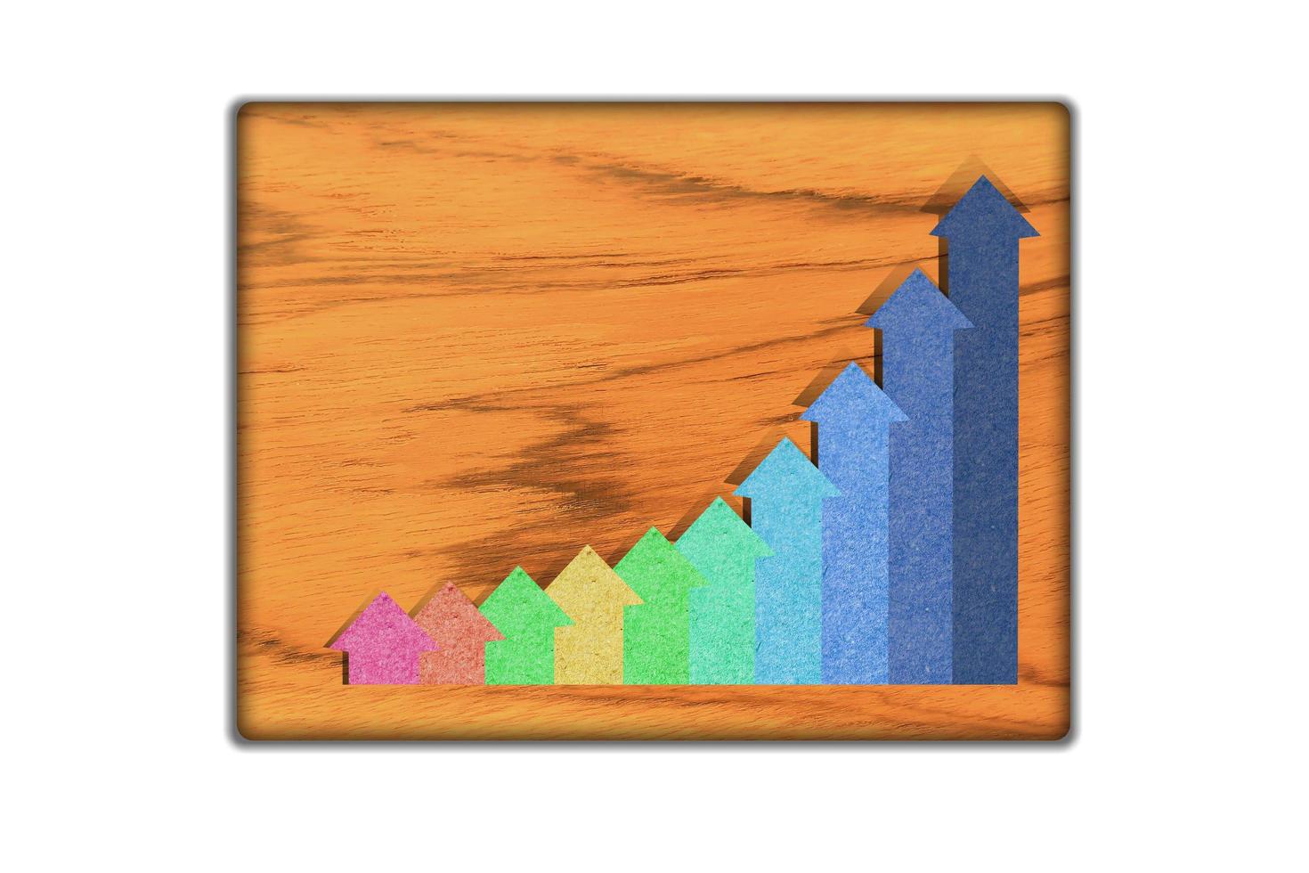 Graph icon on wood background and textured photo