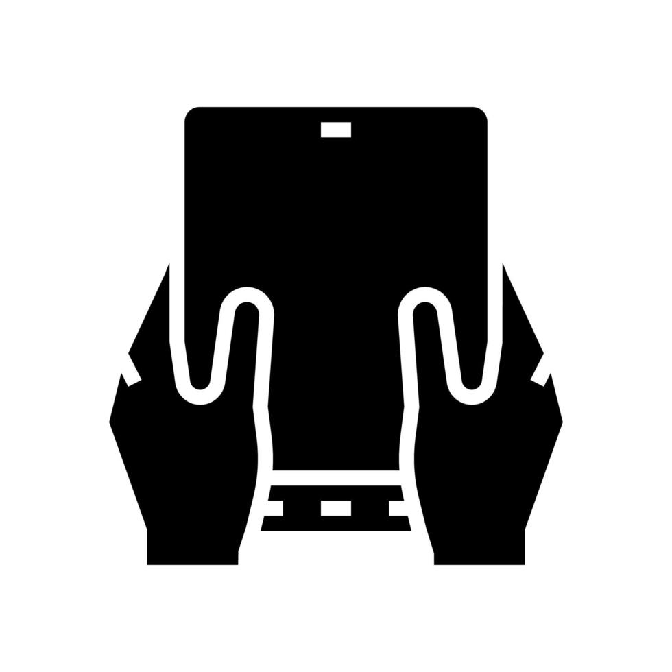 user playing on flexible smartphone screen glyph icon vector illustration