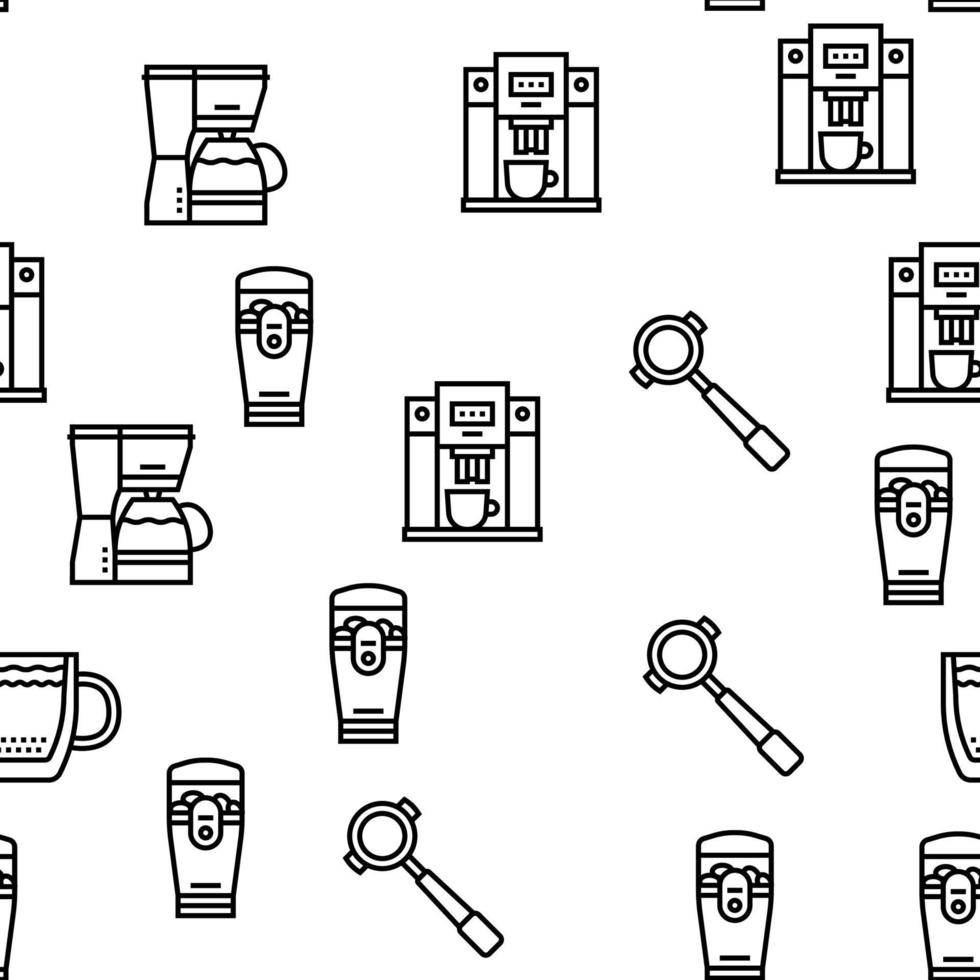 Coffee Make Machine And Accessory Vector Seamless Pattern