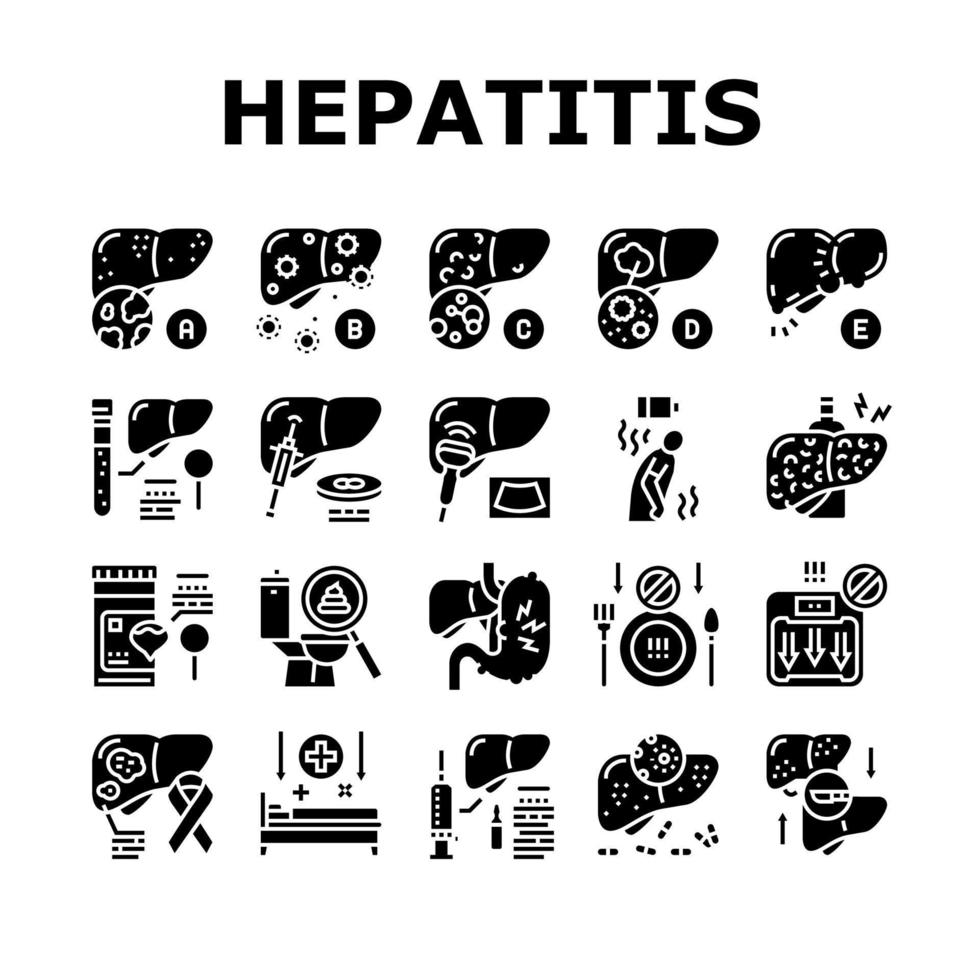 conjunto de iconos de problemas de salud del hígado de hepatitis vector