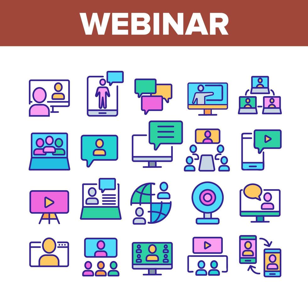 Webinar Education Collection Icons Set Vector