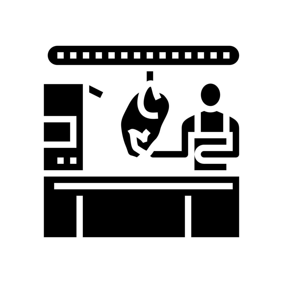 worker control chicken carcass in factory glyph icon vector illustration