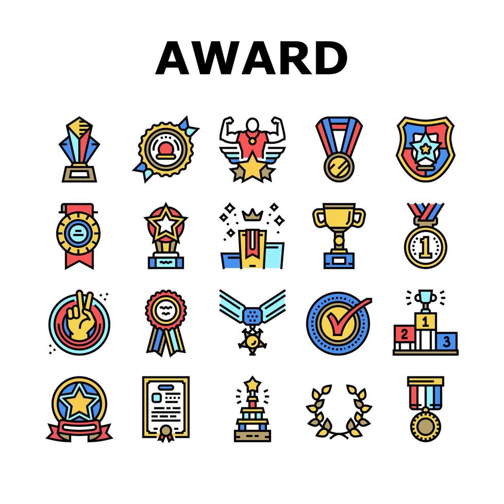 Award For Winner In Championship Icons Set Vector