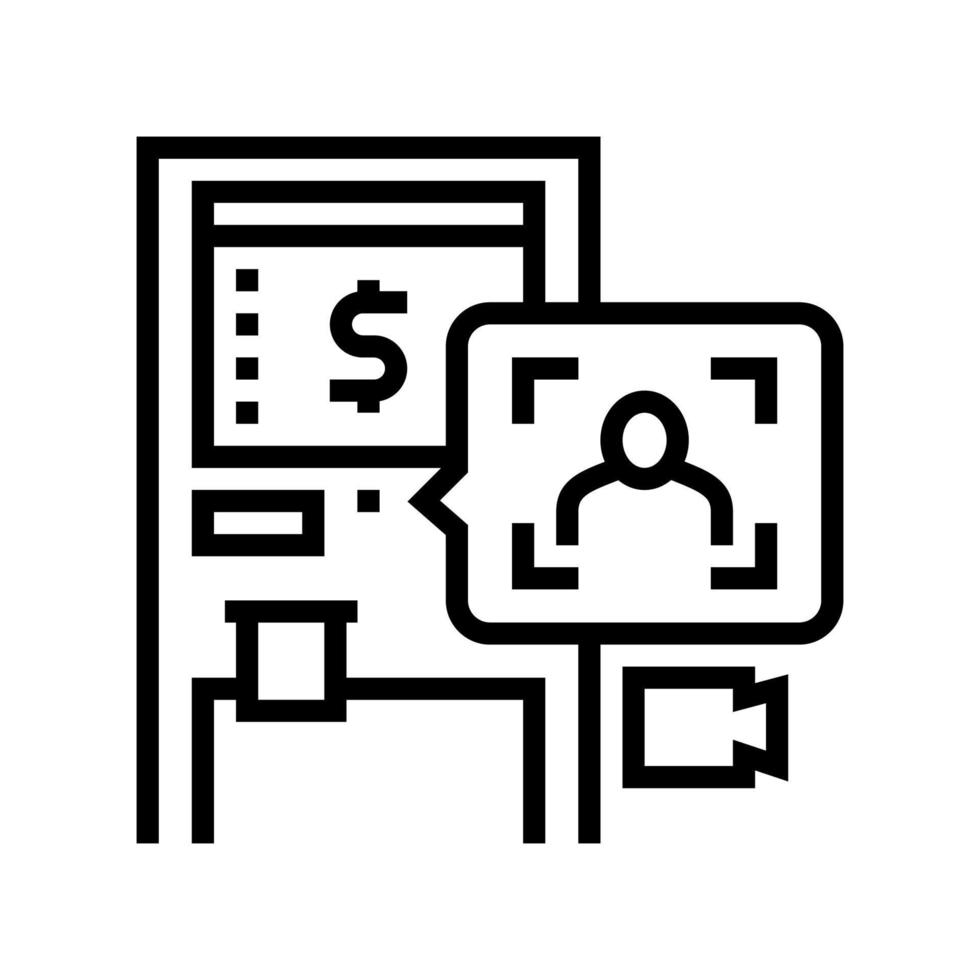 atm technology with face id line icon vector illustration