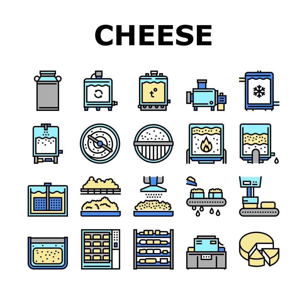 conjunto de iconos de colección de producción de queso vector