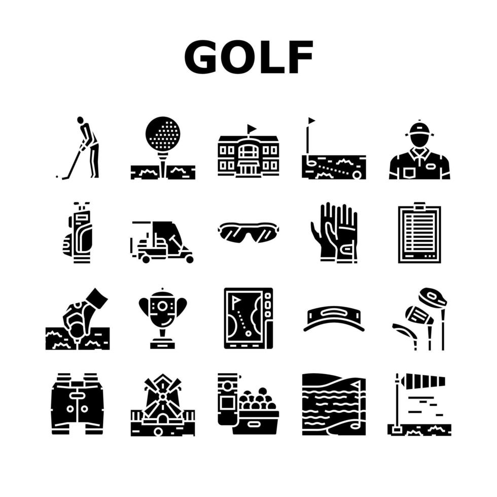 juego deportivo de golf en los iconos del patio de recreo establecer vector