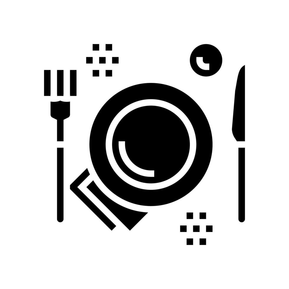 plato, tenedor y cuchillo utensilio glifo icono vector ilustración