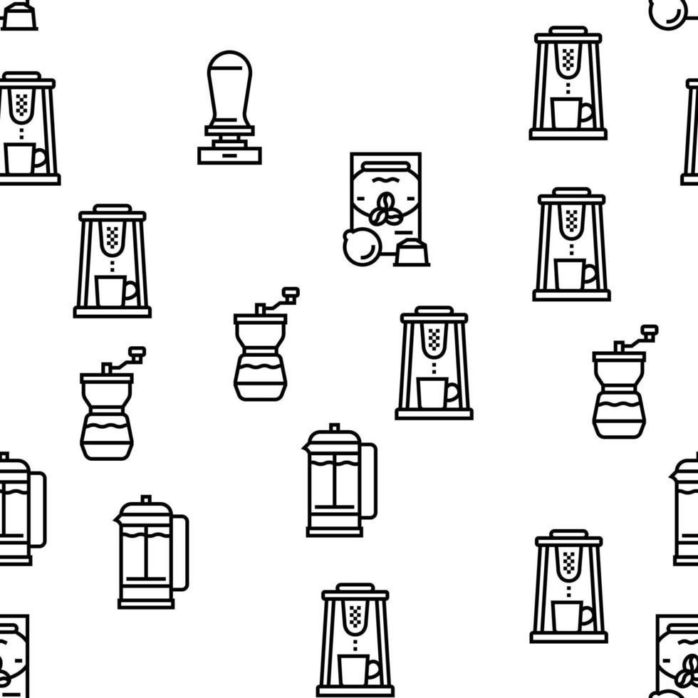 Coffee Make Machine And Accessory Vector Seamless Pattern