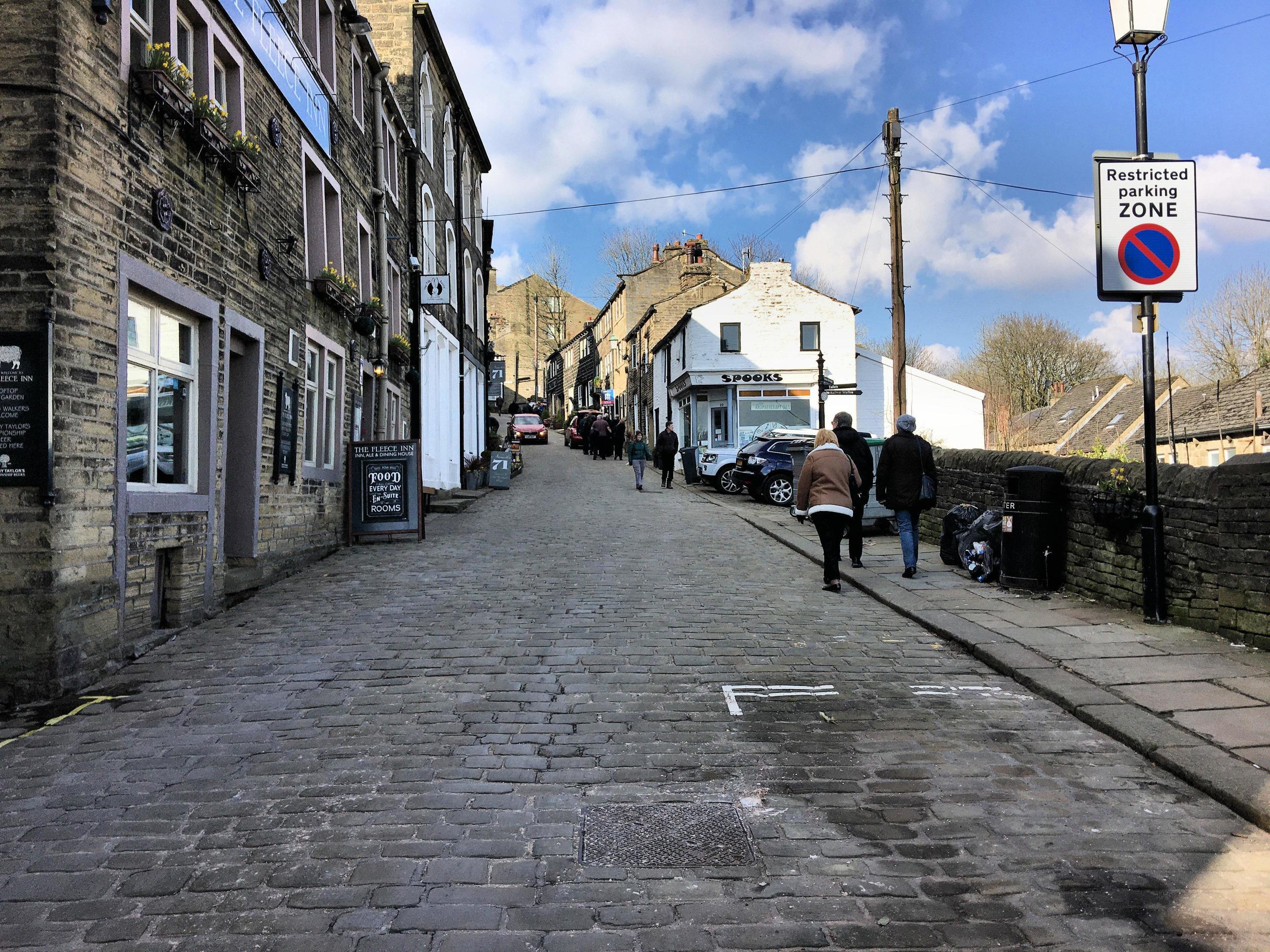 Haworth in the UK in March 2020. A view of the town of Haworth in
