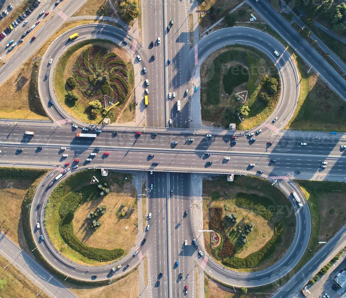 Aerial landscape of busy highway junction road, Transport concept photo