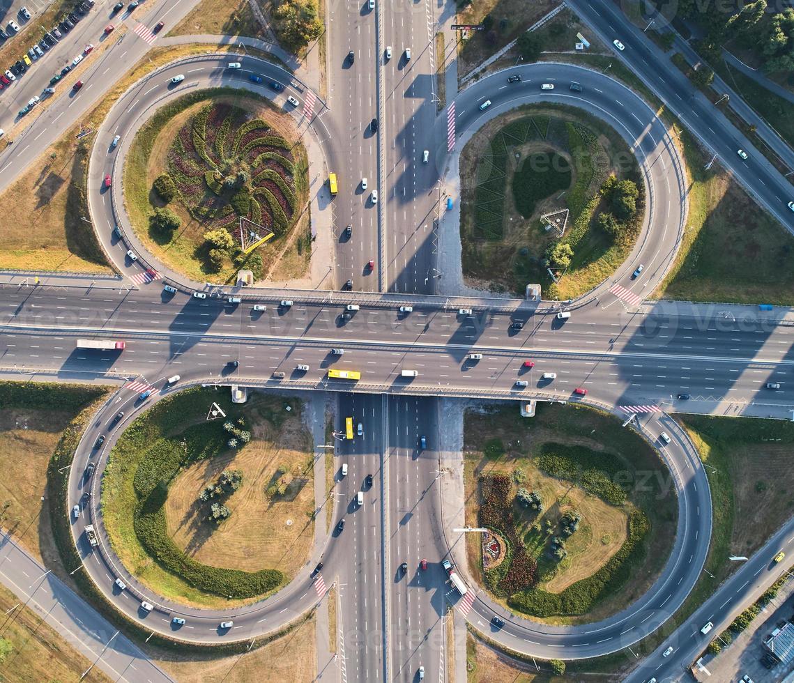 Aerial landscape of busy highway junction road, Transport concept photo