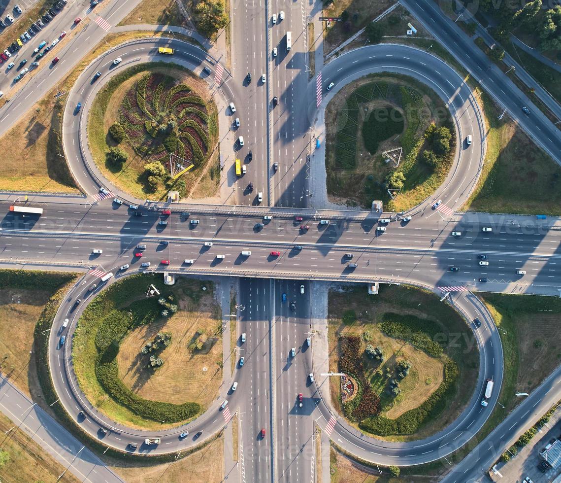 Aerial landscape of busy highway junction road, Transport concept photo