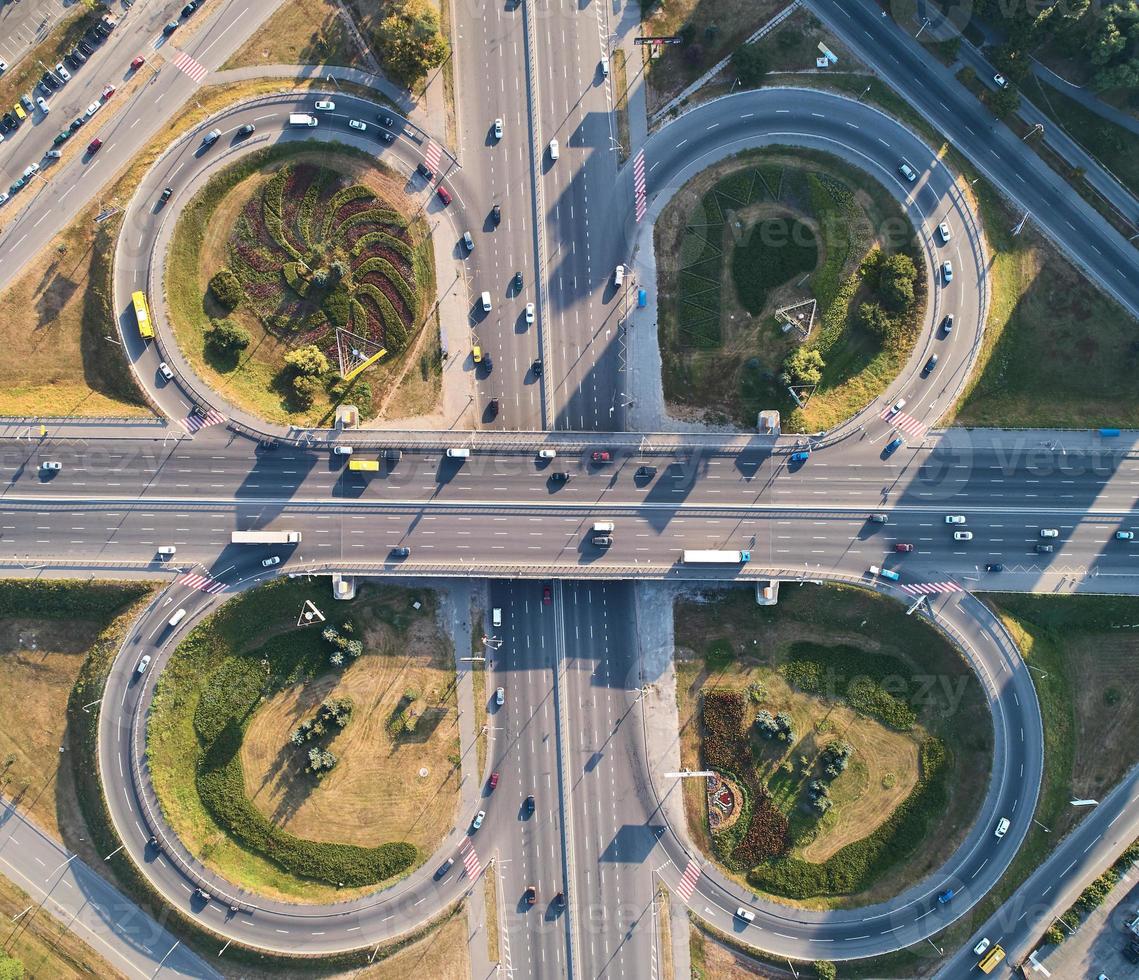 Aerial landscape of busy highway junction road, Transport concept photo