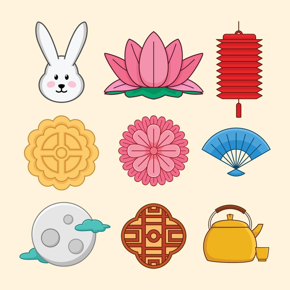 Mid Autumn Festival Icon Set vector