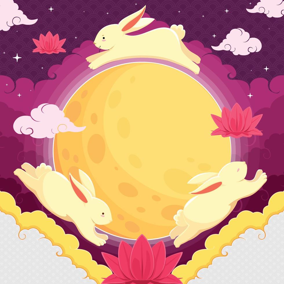 Bunny And Moon Background Template vector