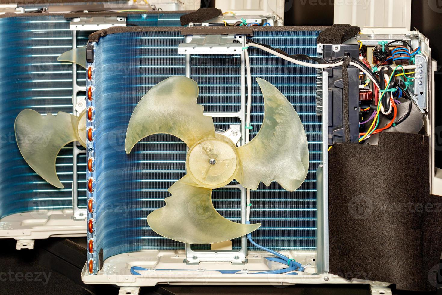 Closeup cross section of the interior of an air conditioner condenser. photo