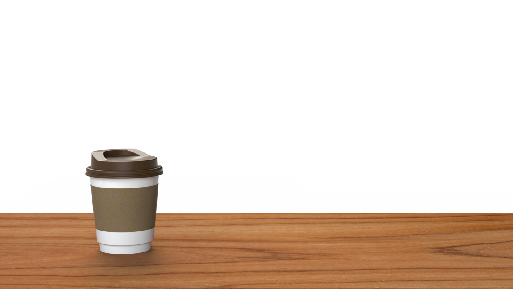 Tasse de café en papier de rendu 3d sur une table en bois png