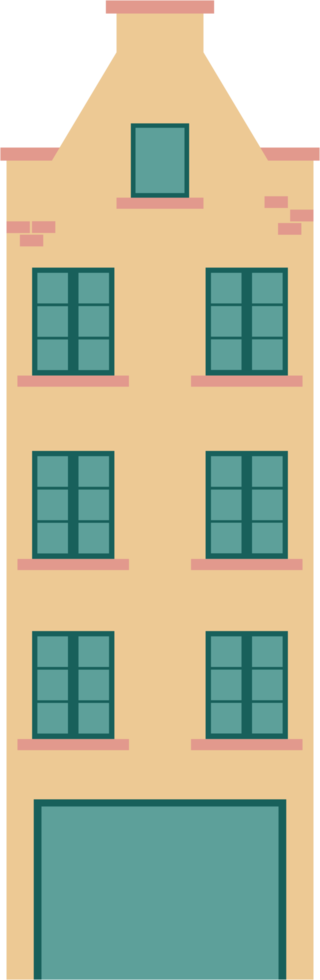 Colorful classic row houses collection front elevation view. png