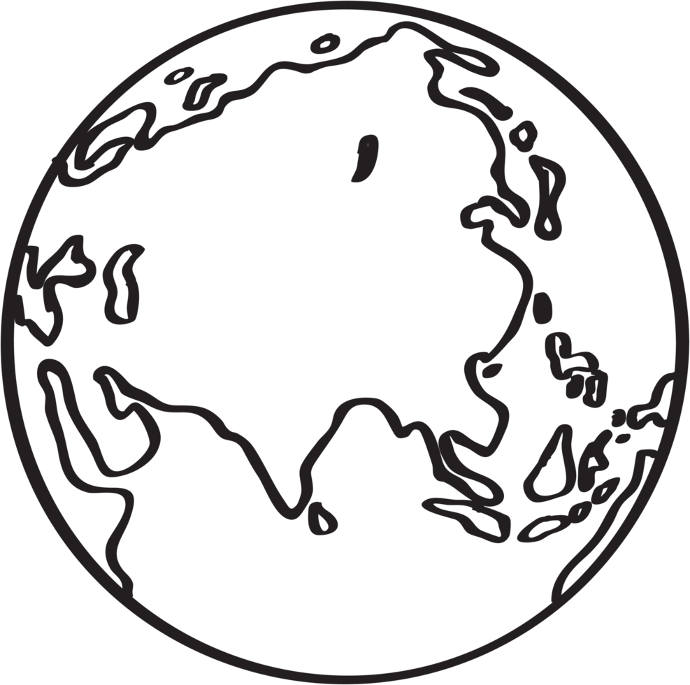 Freehand drawing world map sketch on globe. png
