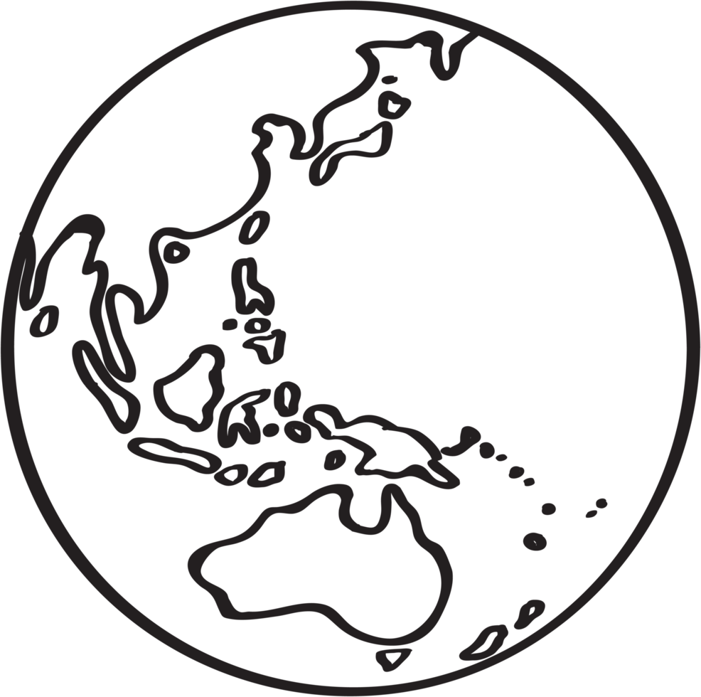 Freehand drawing world map sketch on globe. png