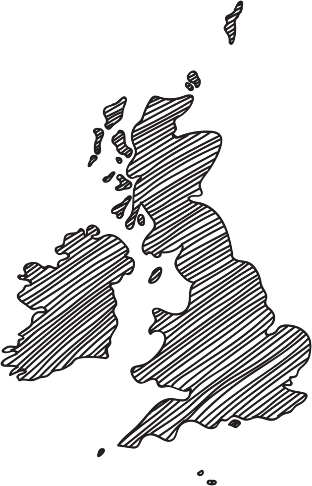 Doodle freehand outline sketch of Great Britain map. png
