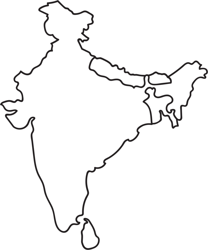 Doodle freehand outline sketch of India map. png