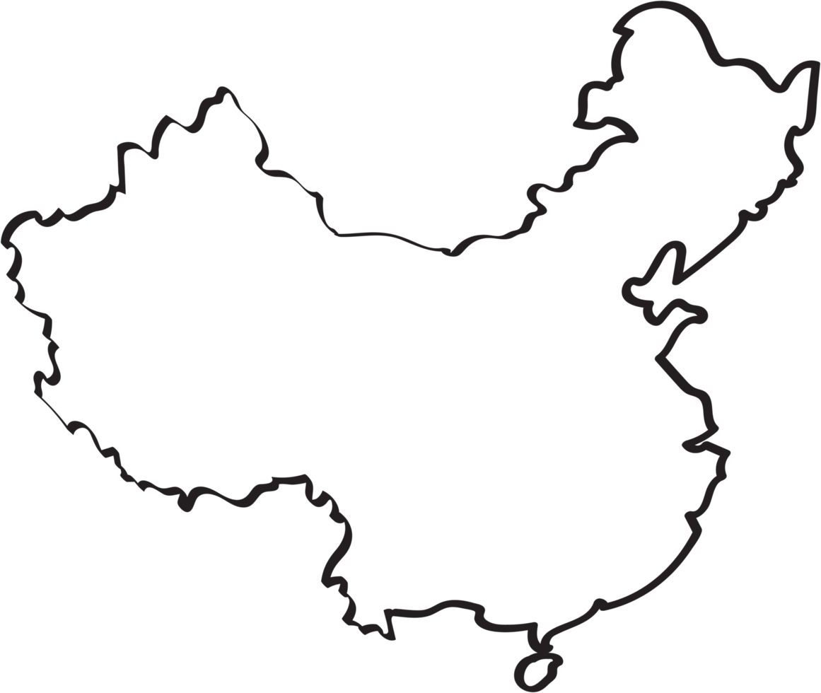 Doodle freehand outline sketch of China map. png