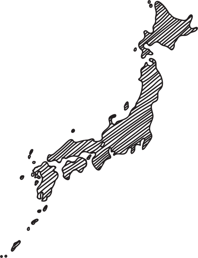 Doodle freehand outline sketch of Japan map. png