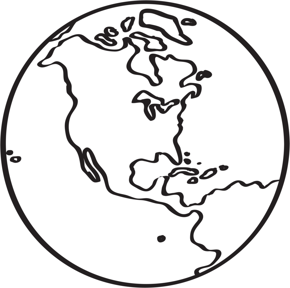 Freehand drawing world map sketch on globe. png