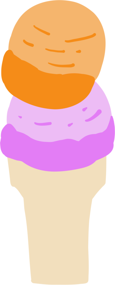 Colorful freehand drawing of a cone of icecream. png