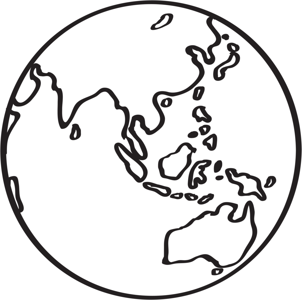 Freehand drawing world map sketch on globe. png