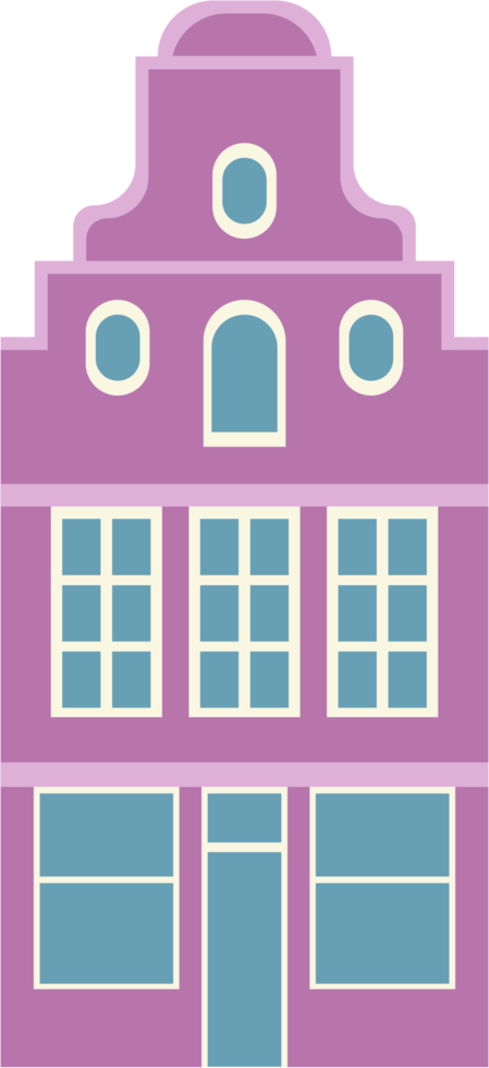 Vue d'élévation de la collection de maisons en rangée classiques colorées. png