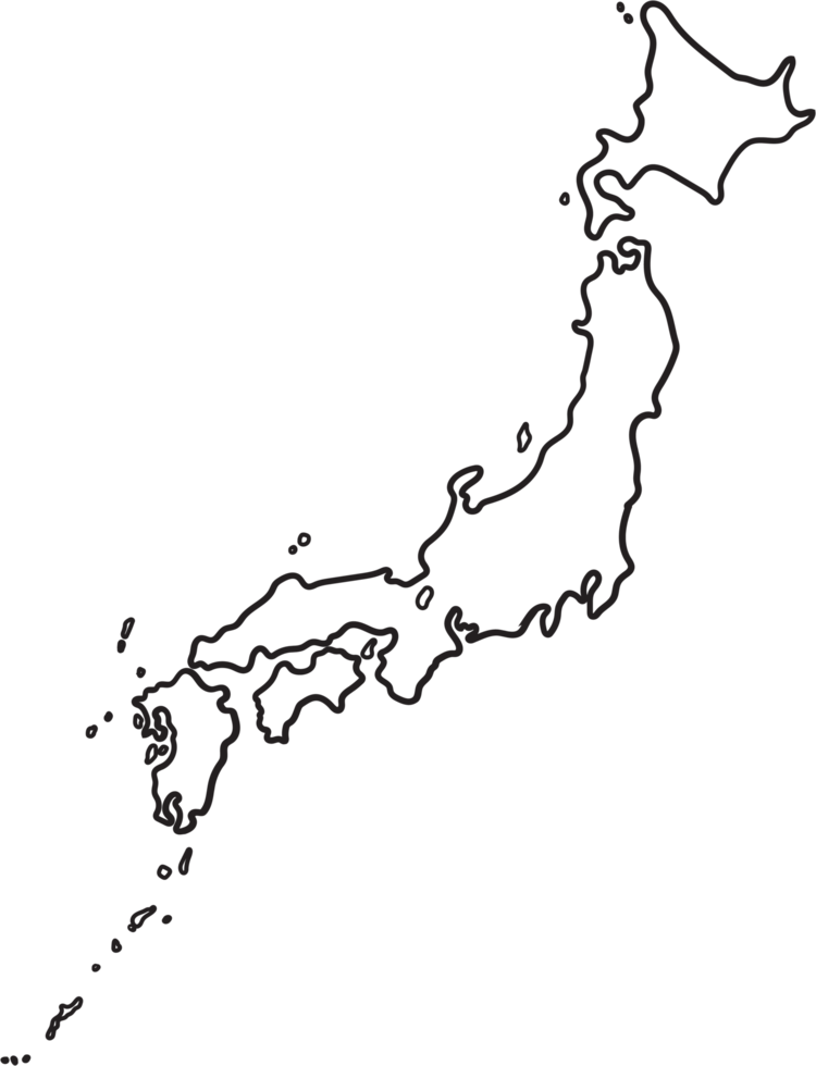 Doodle freehand outline sketch of Japan map. png