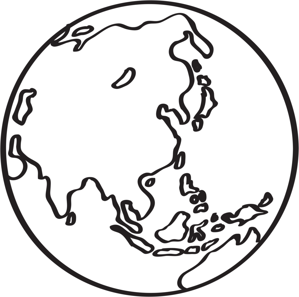 Freehand drawing world map sketch on globe. png