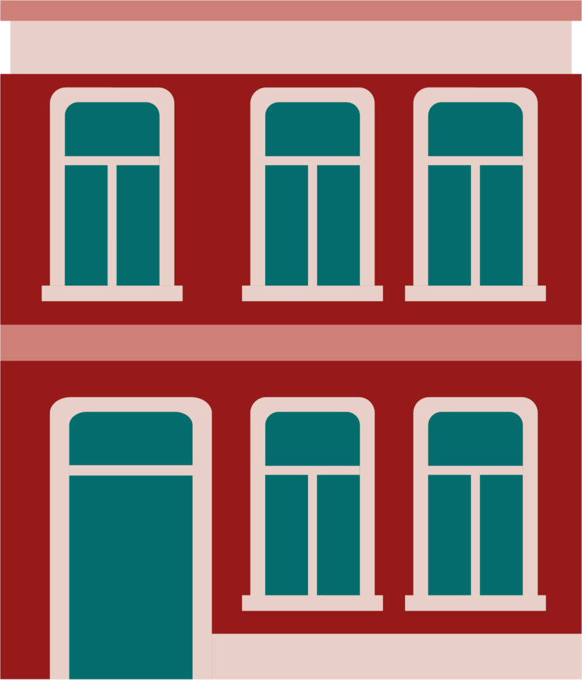 Colorful classic row houses collection front elevation view. png