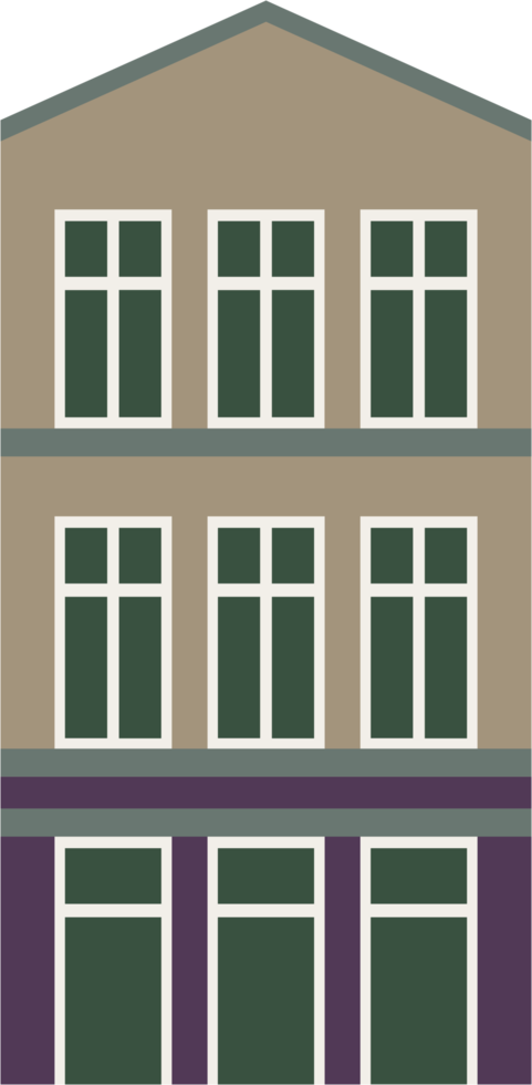 Colorful classic row houses collection front elevation view. png