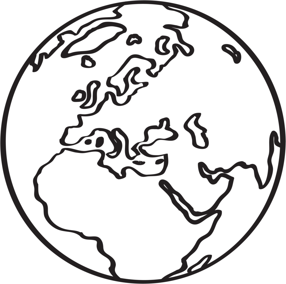 Freehand drawing world map sketch on globe. png
