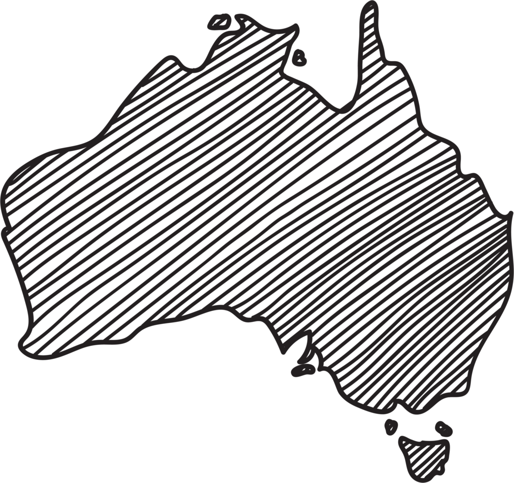 Doodle freehand outline sketch of Australia map. png