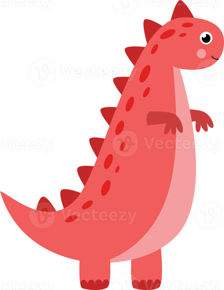 Cute red tyrannosaurus dinosaur in cartoon style. png