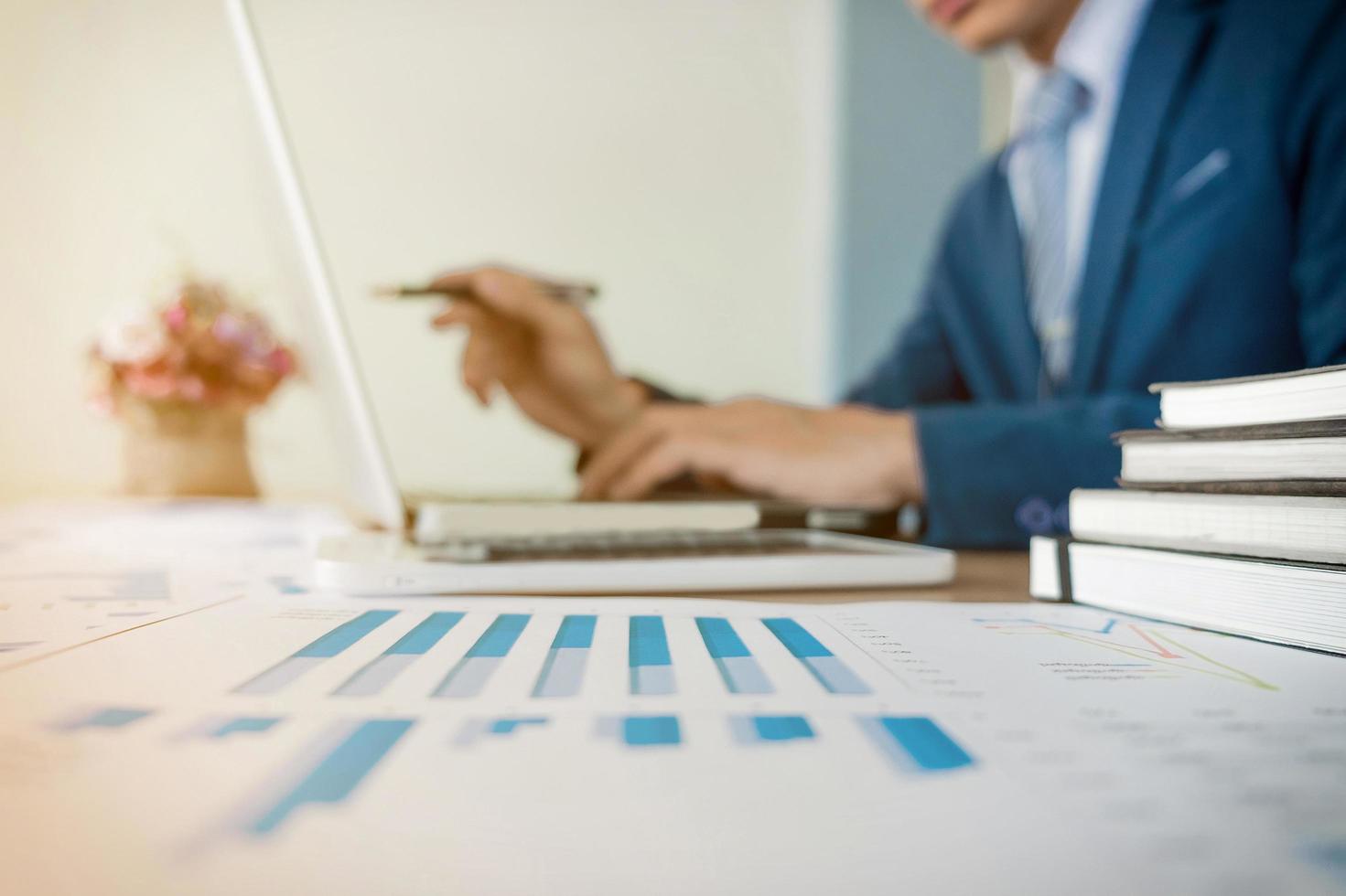 business concept blurred background. young businessman crew working with new start up project in office. photo