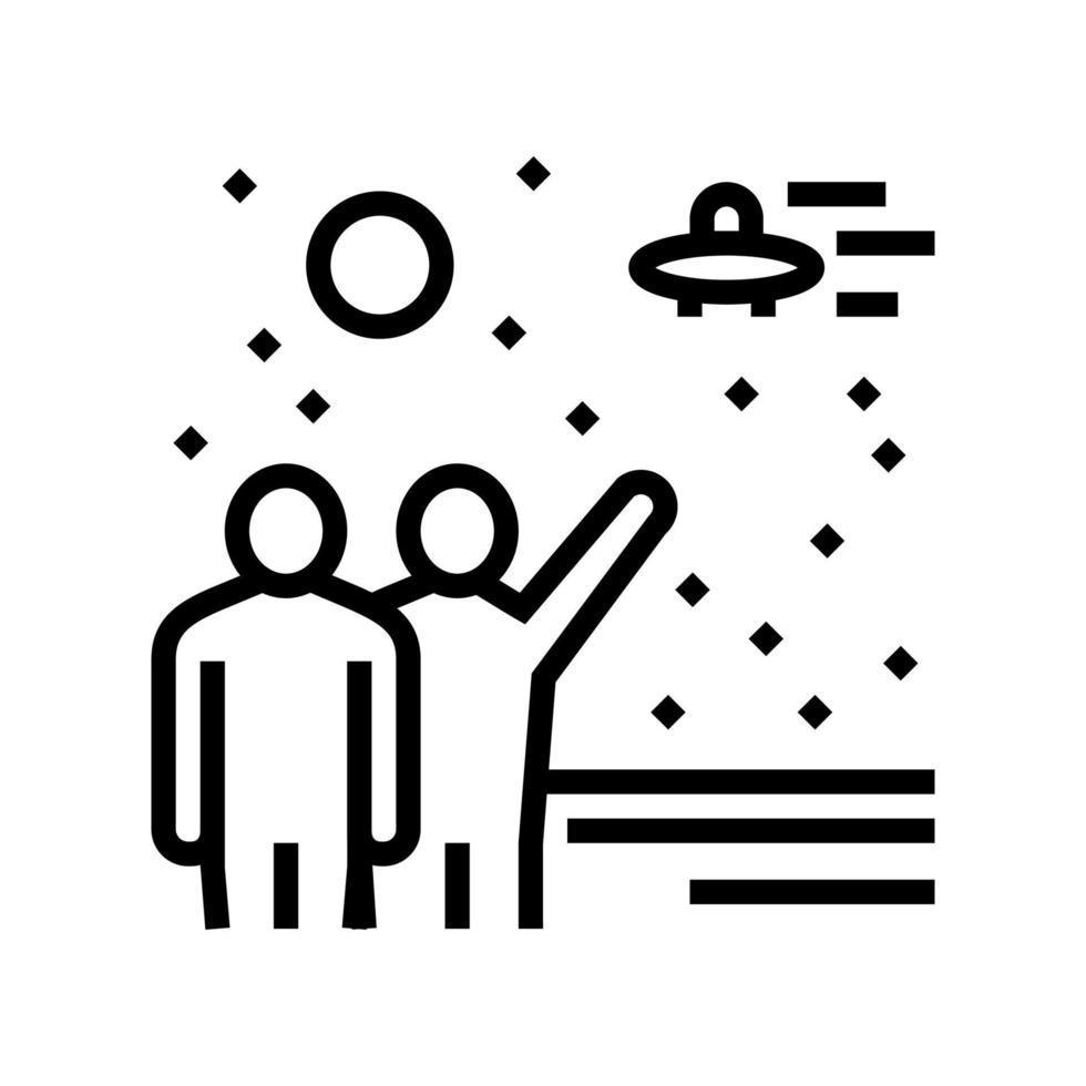 flying saucer in sky line icon vector illustration